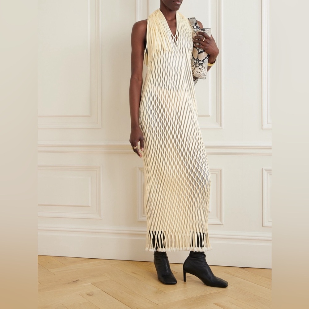 Proenza Schouler Zora Fringed Mesh Halter Midi Dress Size S
